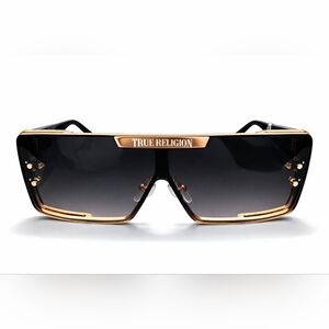 🆕️“True Religion Shield Oversized Designer Sunglasses Black Gold Luxury”